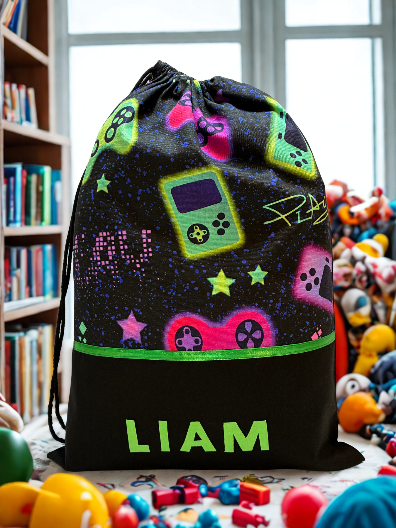Children's Library Bag , Handmade, Personalised - Gamer