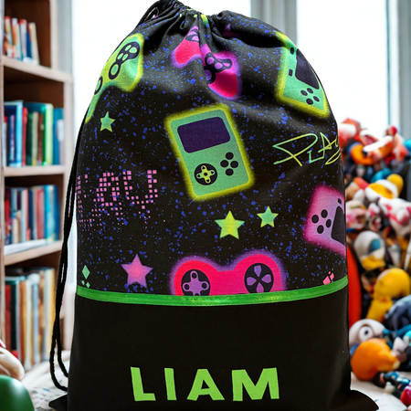 Children's Library Bag , Handmade, Personalised - Gamer