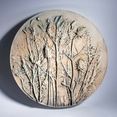 Botanical Bas Relief Round Wall Plaque, Wildflower Plaster Wall Art