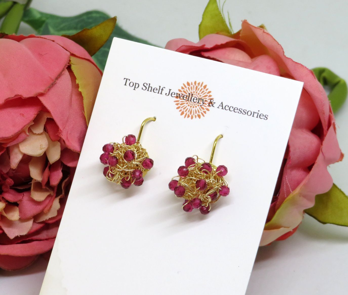 Ruby 'Galaxy' Crochet Wire Beaded Earrings