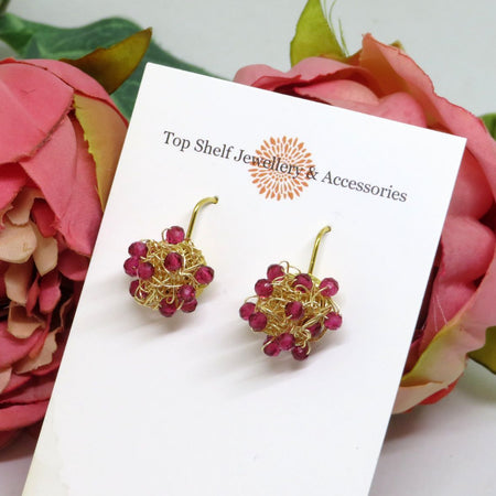 Ruby 'Galaxy' Crochet Wire Beaded Earrings