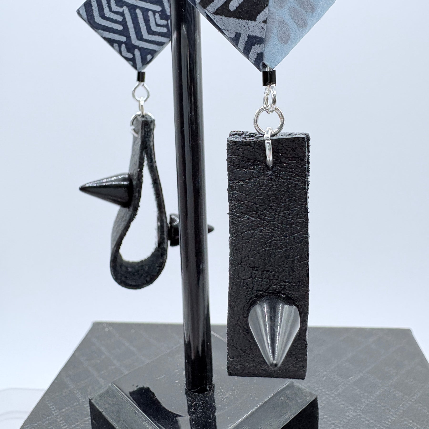 Indigo Japanese Paper and Leather Earrings – statement origami earrings