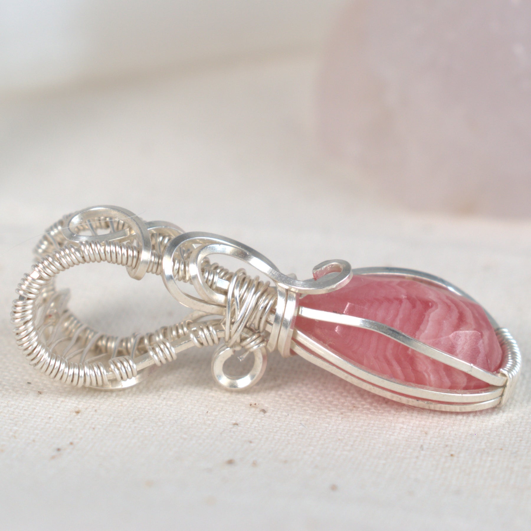 Wire Wrapped Rhodochrosite Keepsake Pendant
