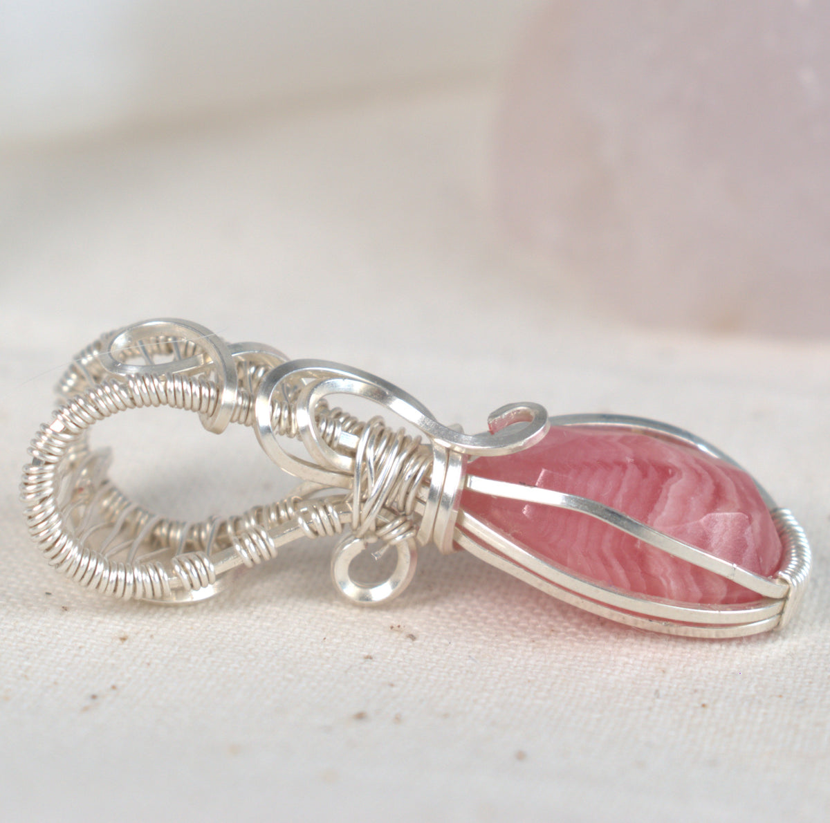 Wire Wrapped Rhodochrosite Keepsake Pendant