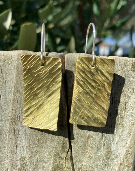 Nimbus Hammered Brass Earrings | Sterling Silver Ear Hoops | Handmade Contemporary Earrings