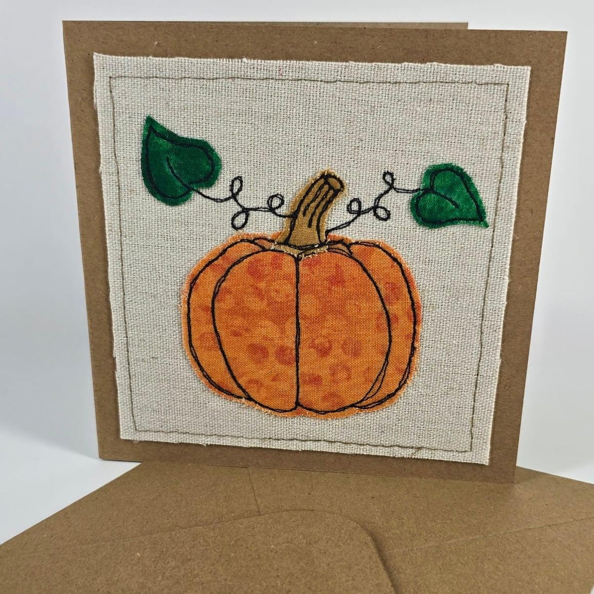 Pumpkin - Handmade Fabric Greeting Card