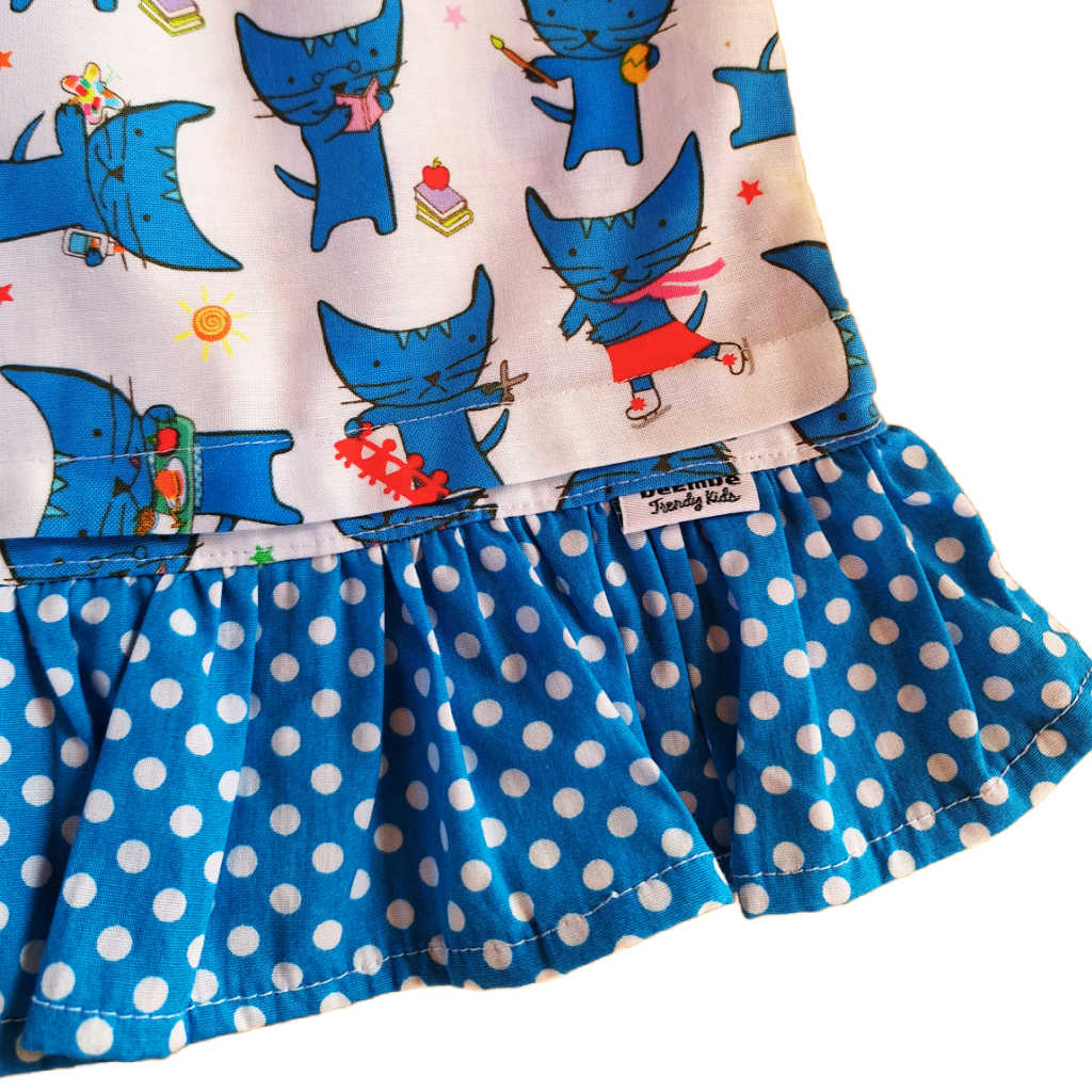 Baby Girls Handmade Cat Print Dress | Size 1