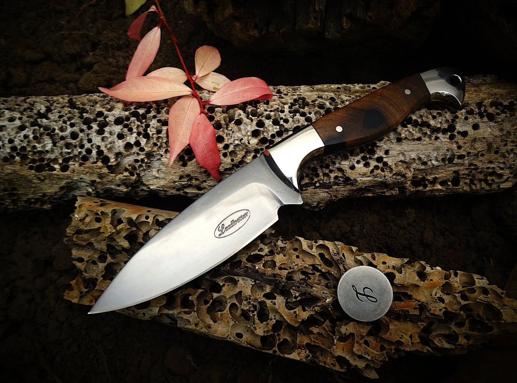 Utility knife ebony timber wood leather art