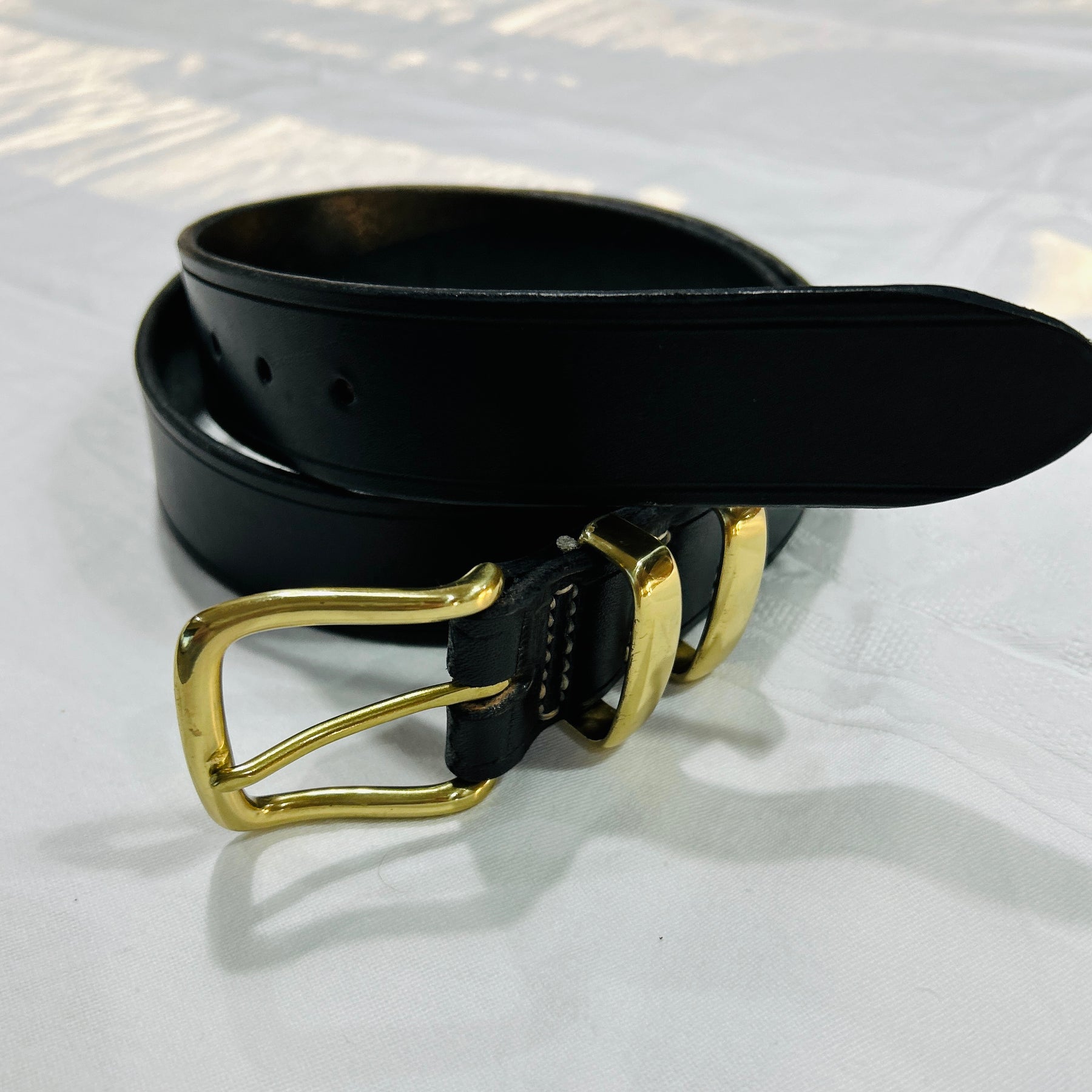 Black Leather Belt w/gold buckles (38”)