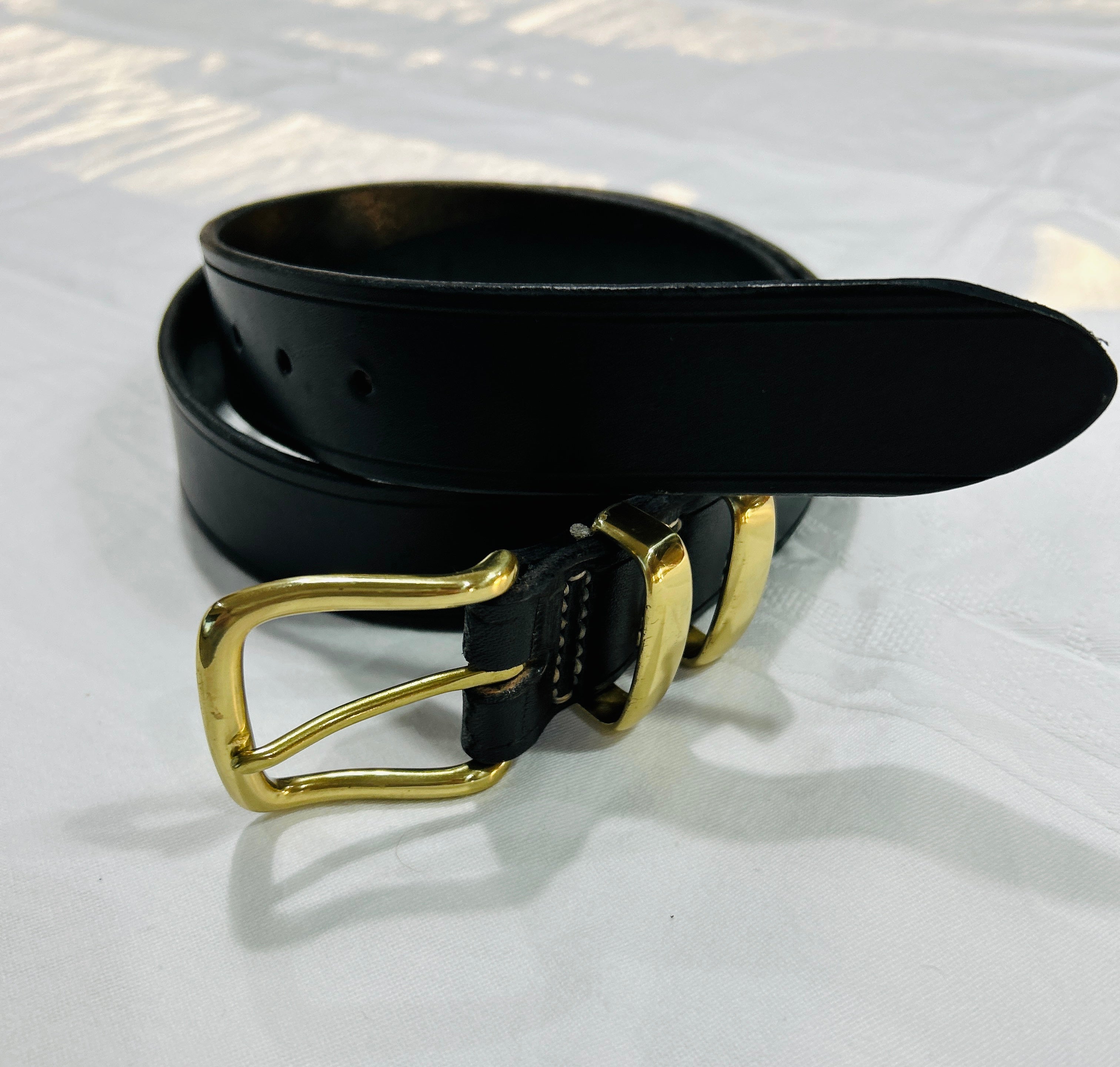 Black Leather Belt w/gold buckles (38”)