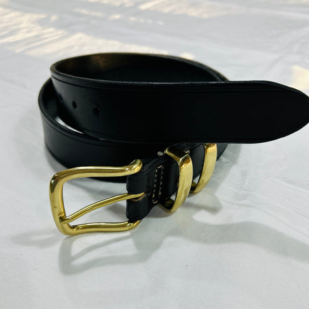 Black Leather Belt w/gold buckles (38”)