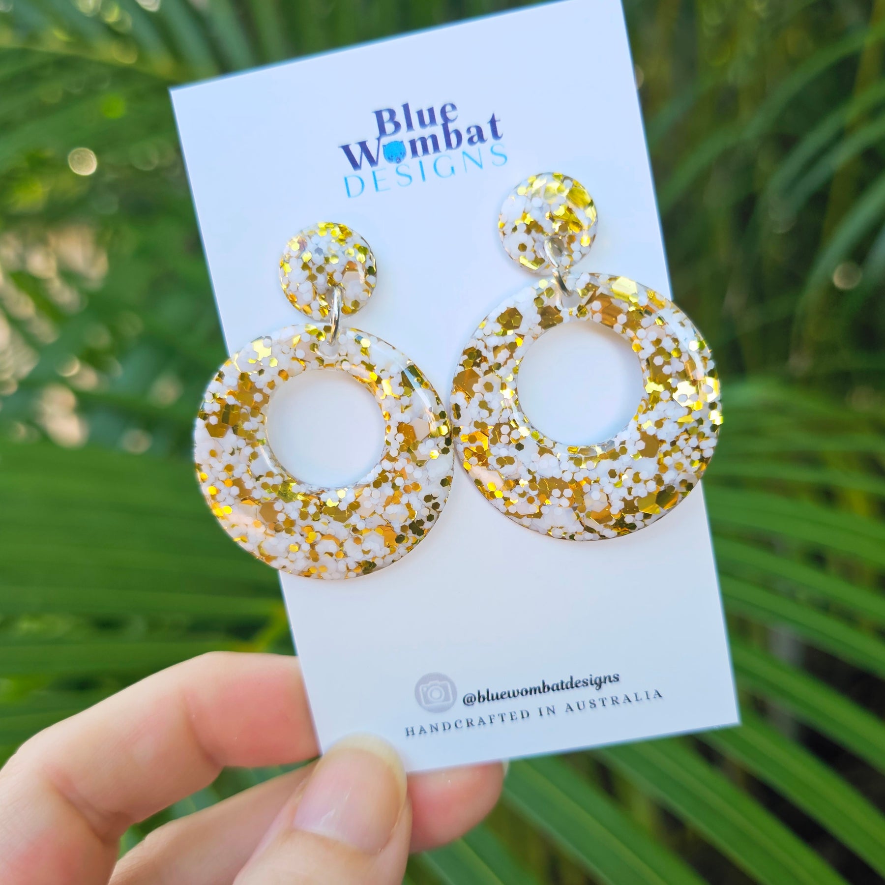 Round Hoop Glitter Resin Domed Dangle Earrings