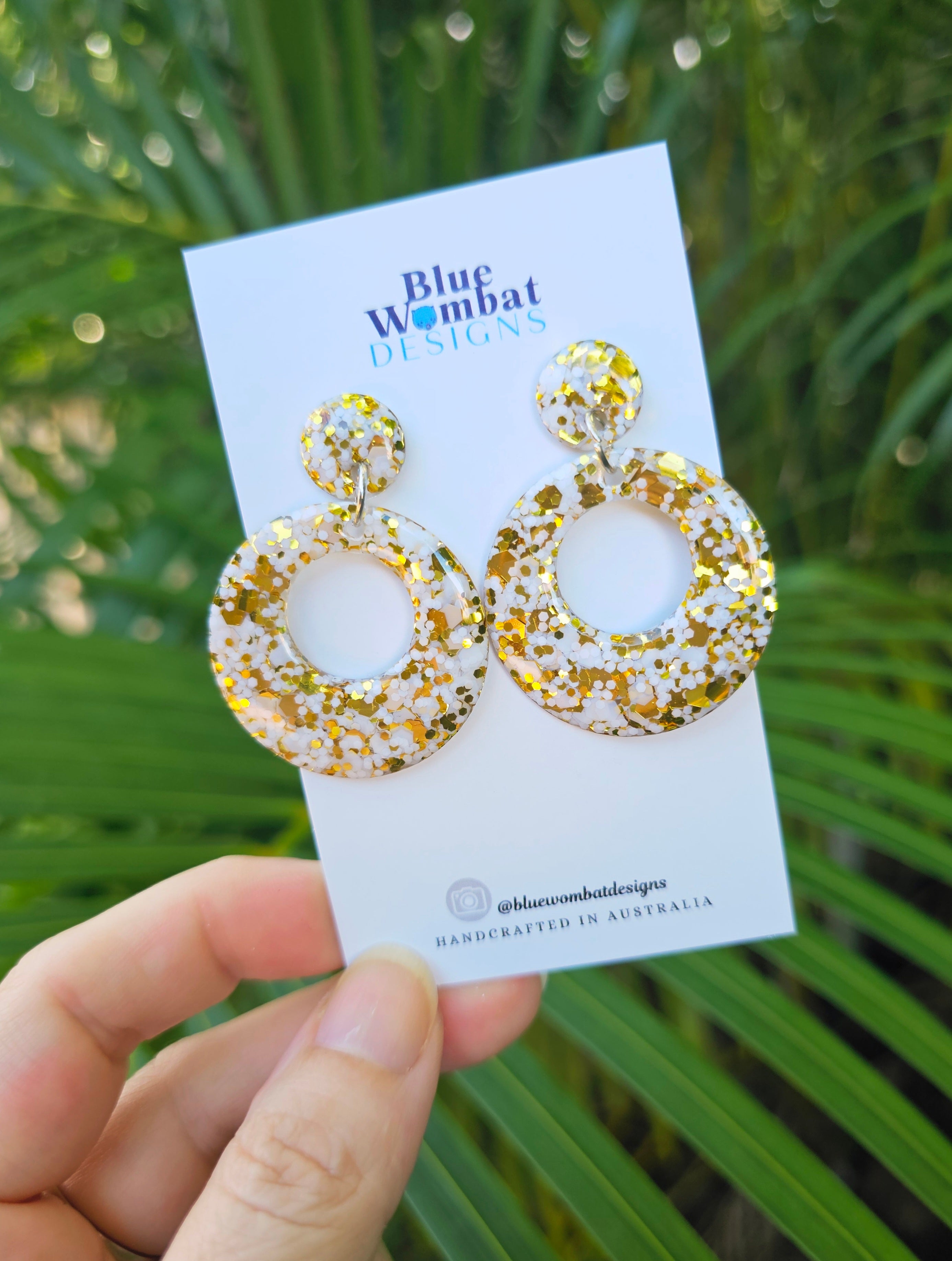 Round Hoop Glitter Resin Domed Dangle Earrings