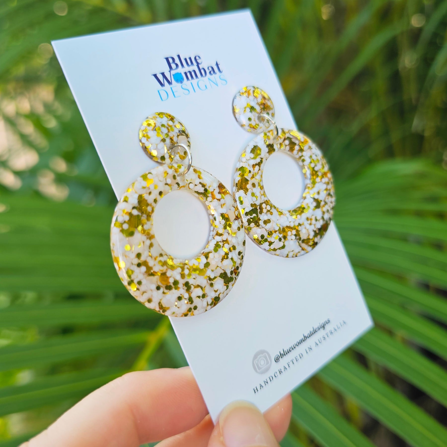 Round Hoop Glitter Resin Domed Dangle Earrings
