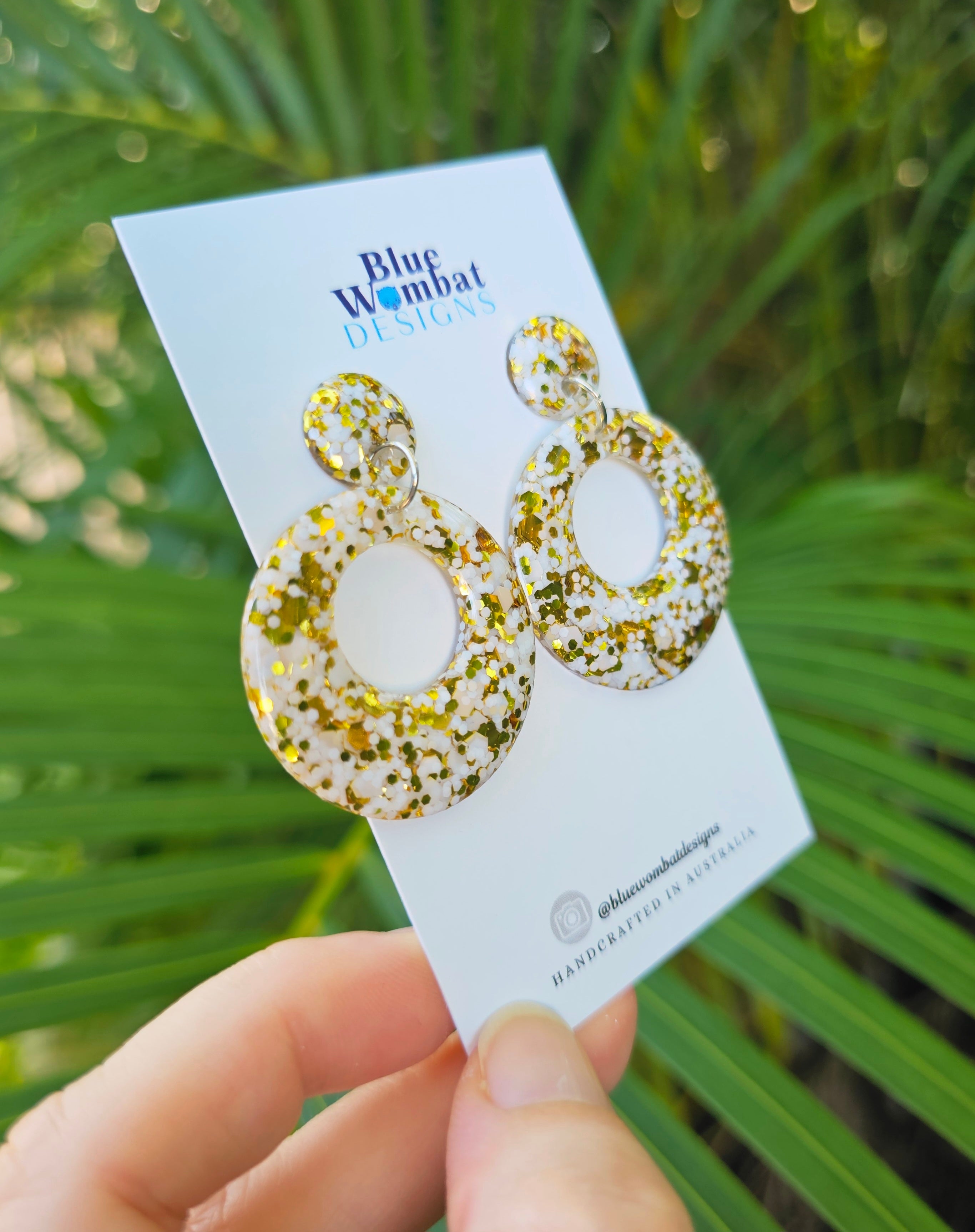 Round Hoop Glitter Resin Domed Dangle Earrings