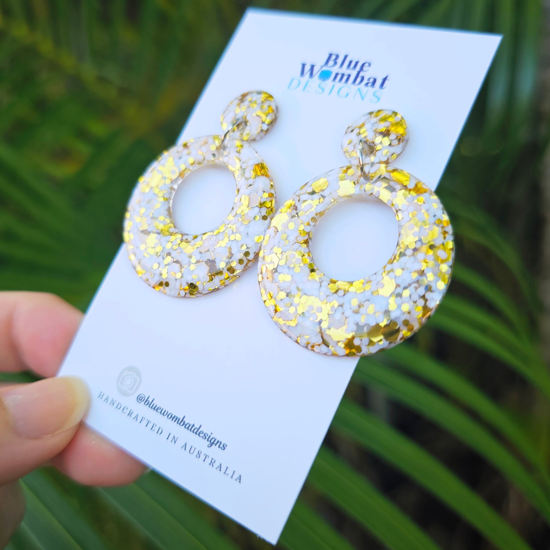 Round Hoop Glitter Resin Domed Dangle Earrings