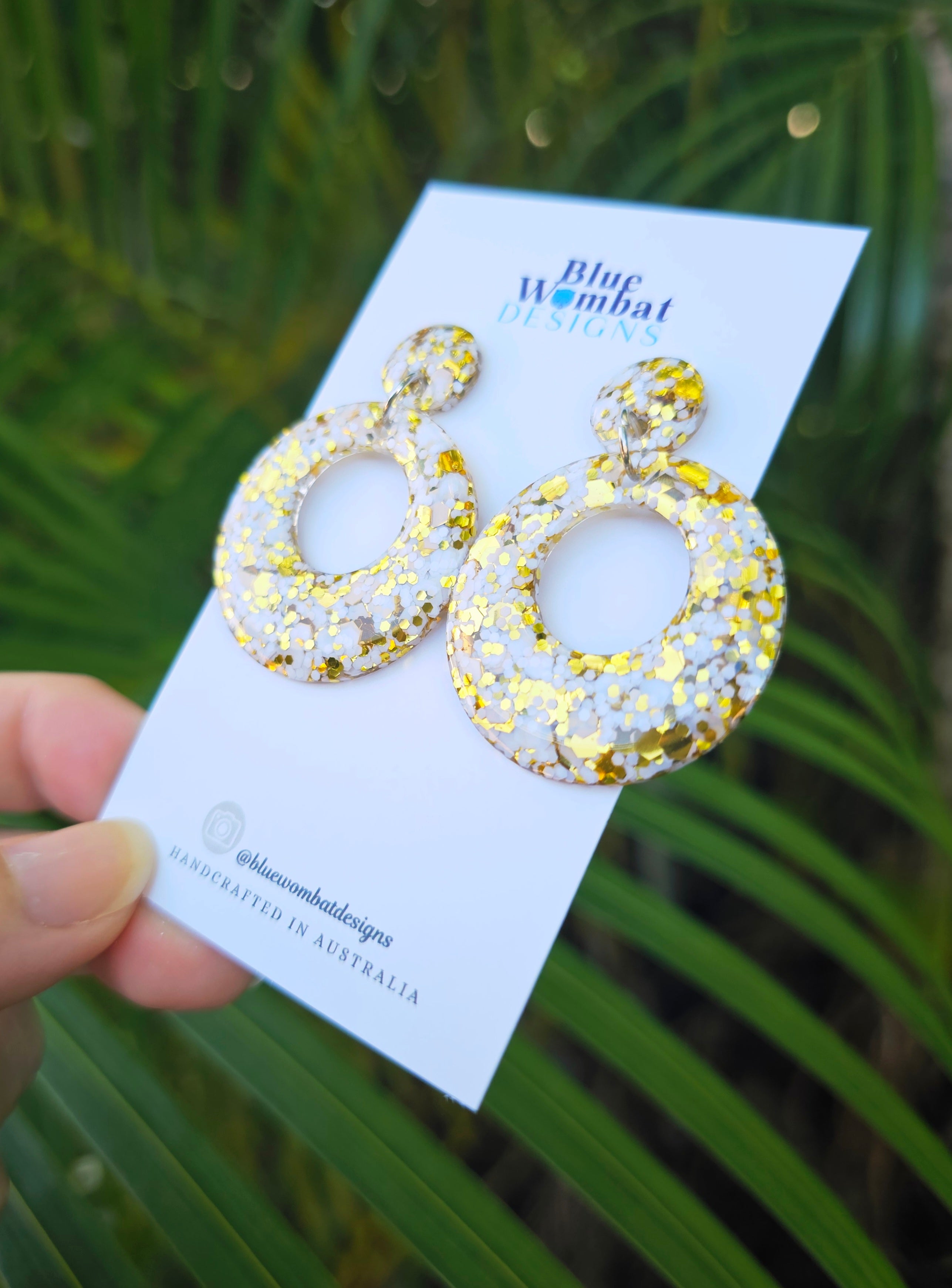 Round Hoop Glitter Resin Domed Dangle Earrings