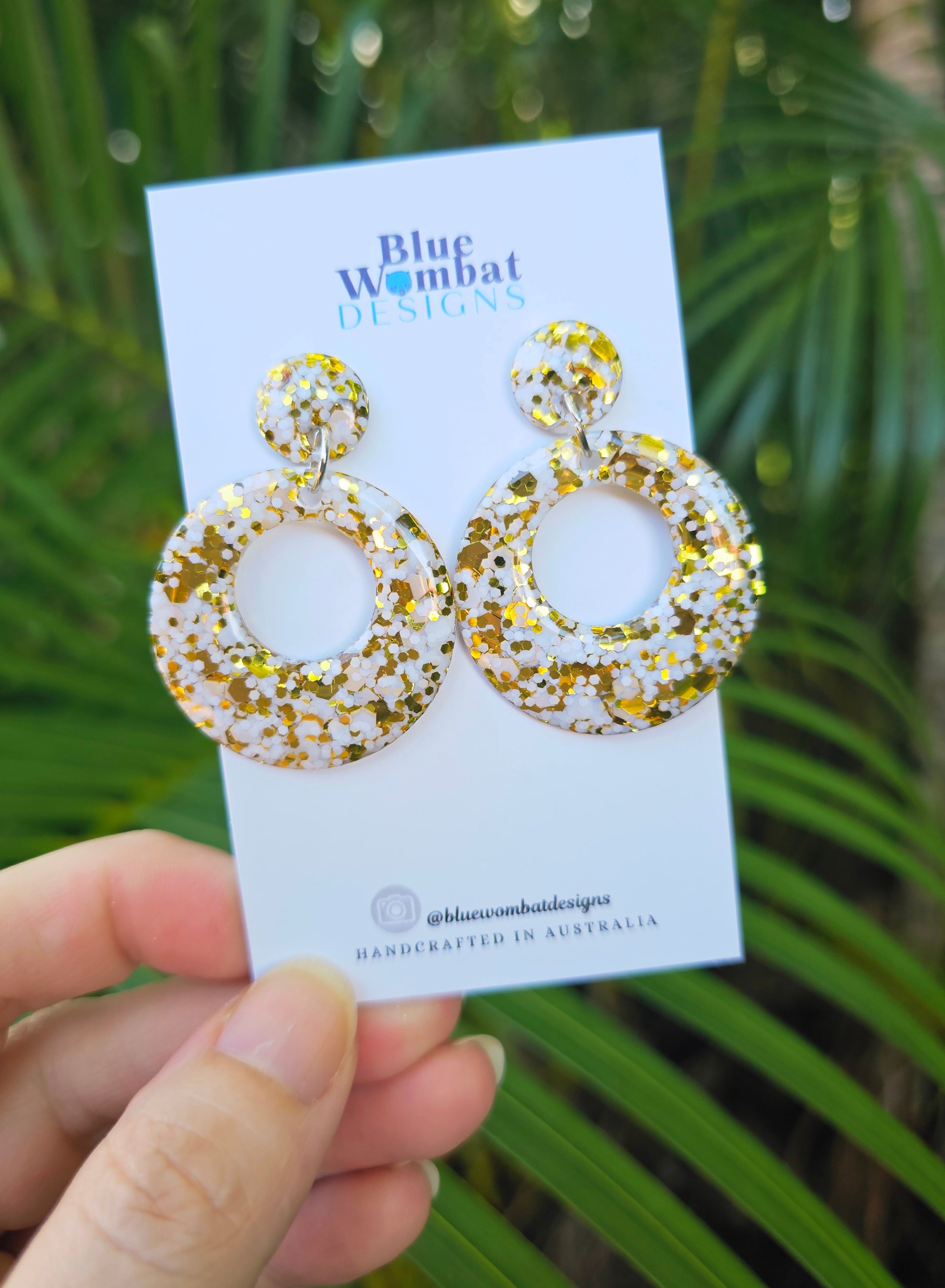 Round Hoop Glitter Resin Domed Dangle Earrings