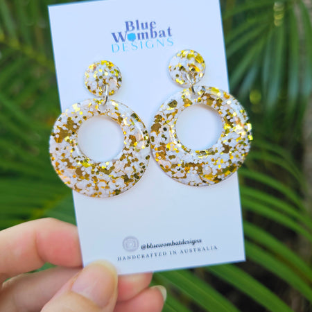 Round Hoop Glitter Resin Domed Dangle Earrings