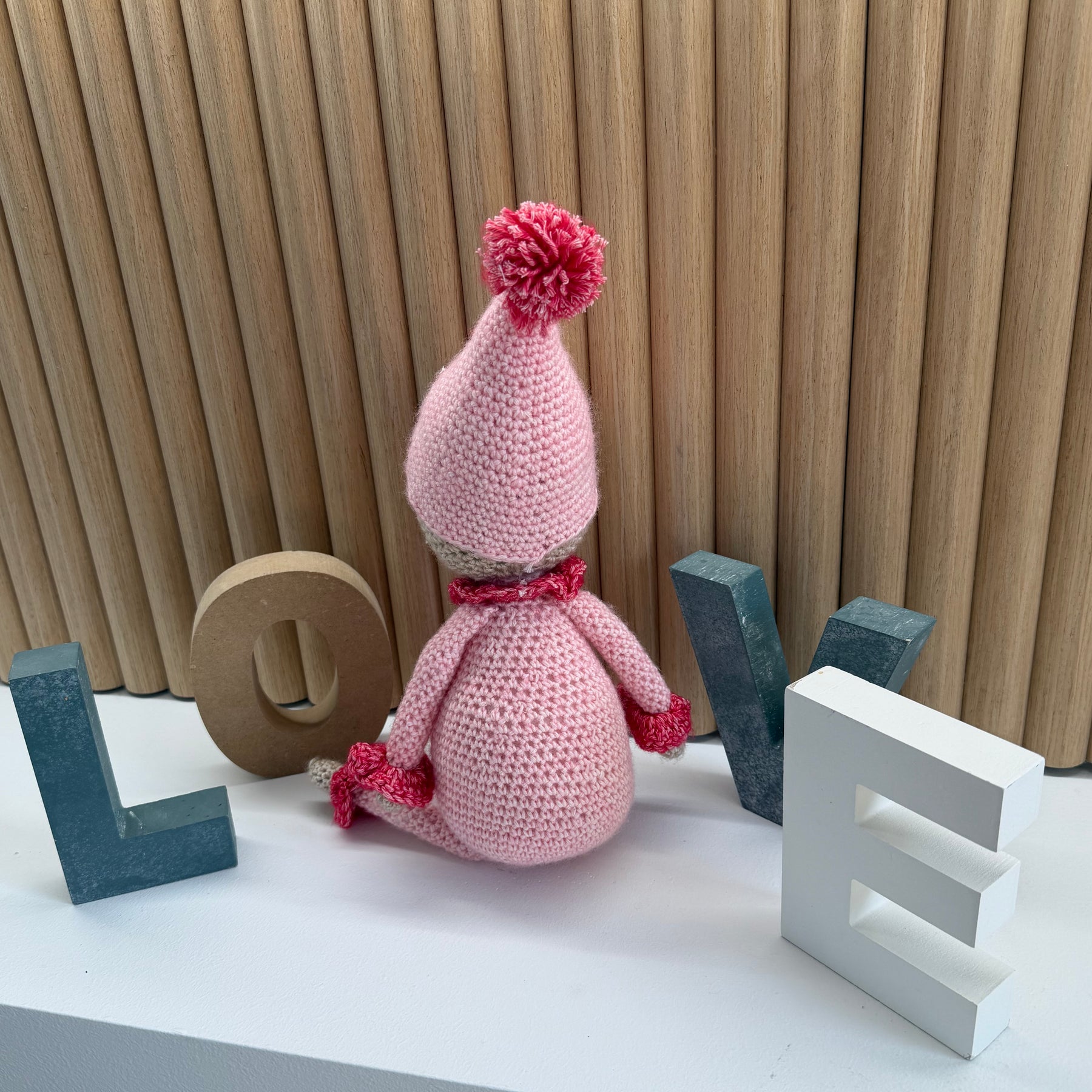 Pink Clown crocheted soft toy