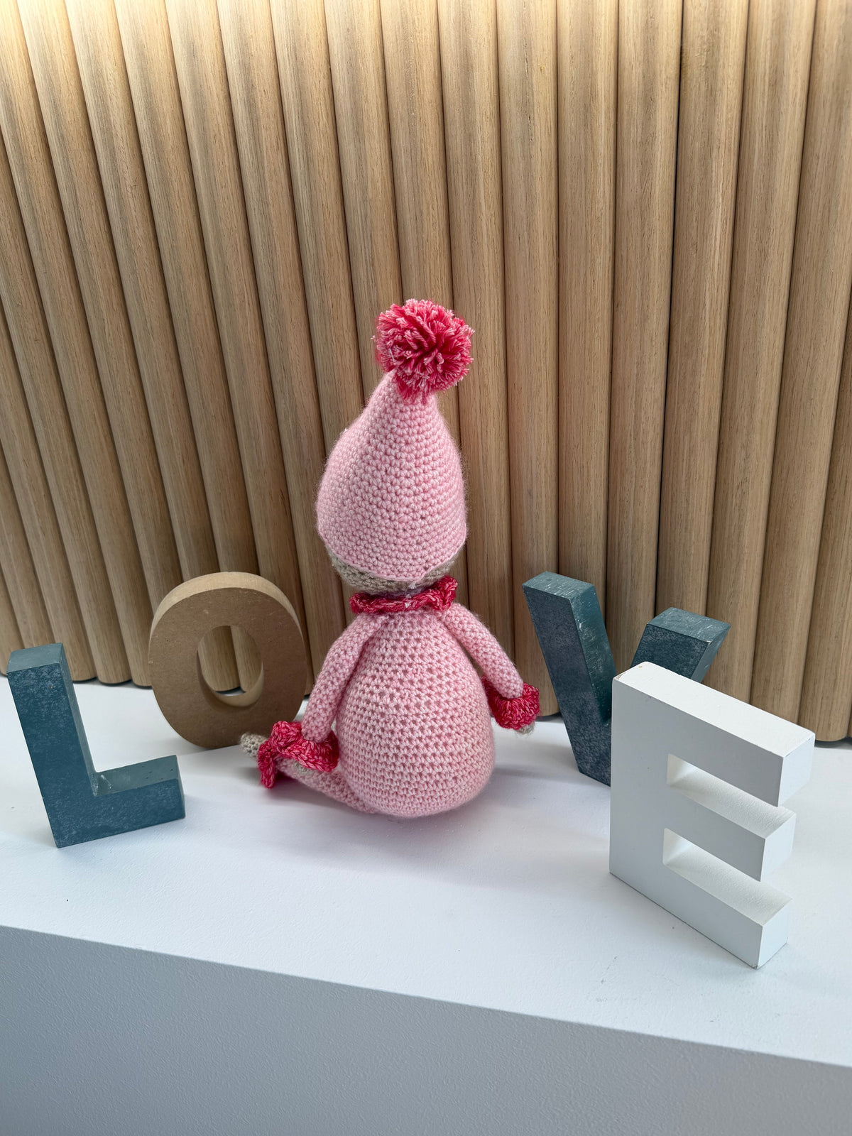 Pink Clown crocheted soft toy