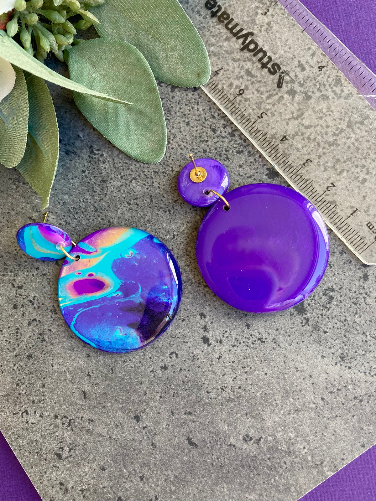 Turquoise Purple Stud Dangle Earrings