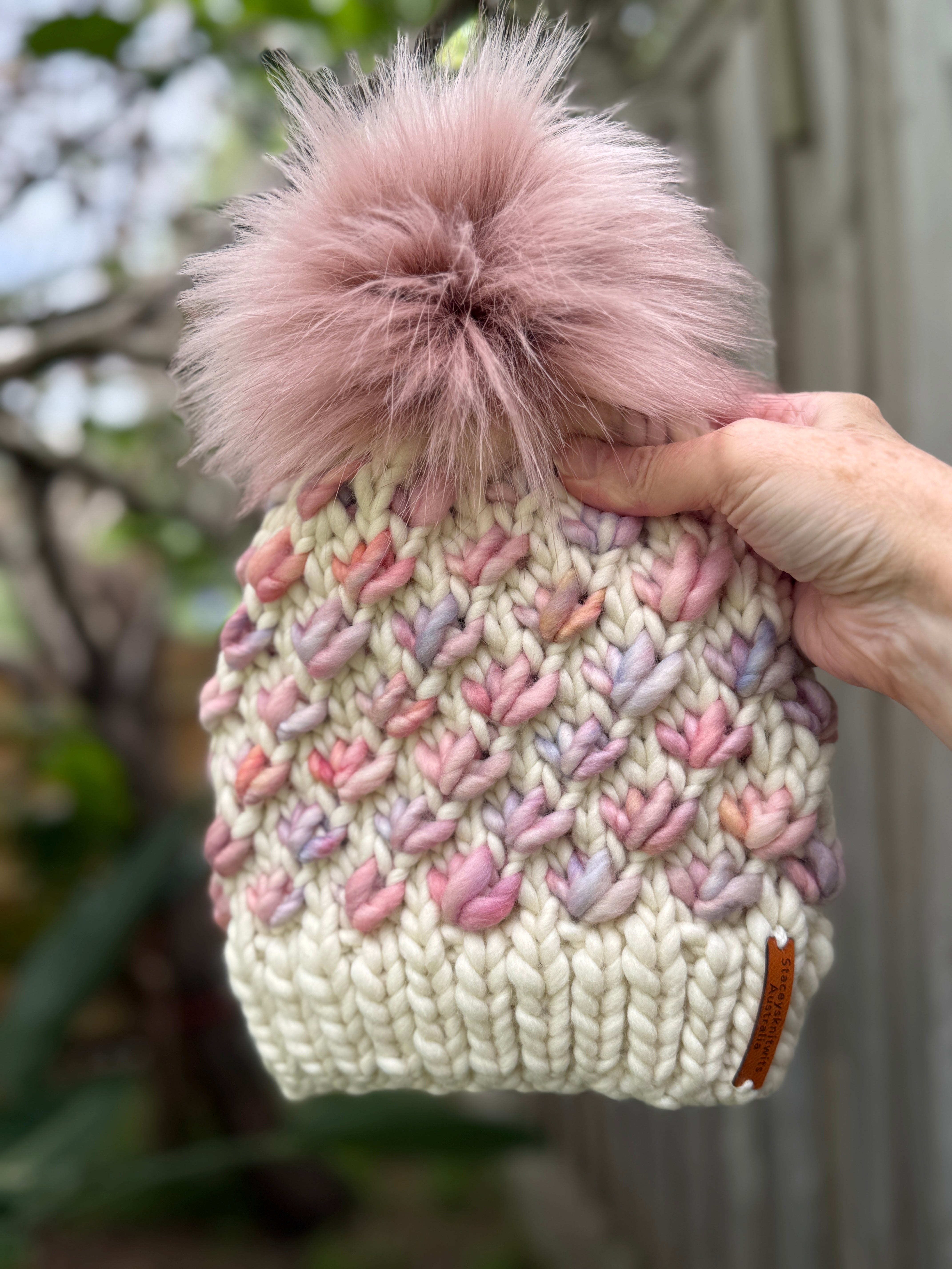 Ladies Beanie, Pompom Beanie, Lotus Flower Beanie