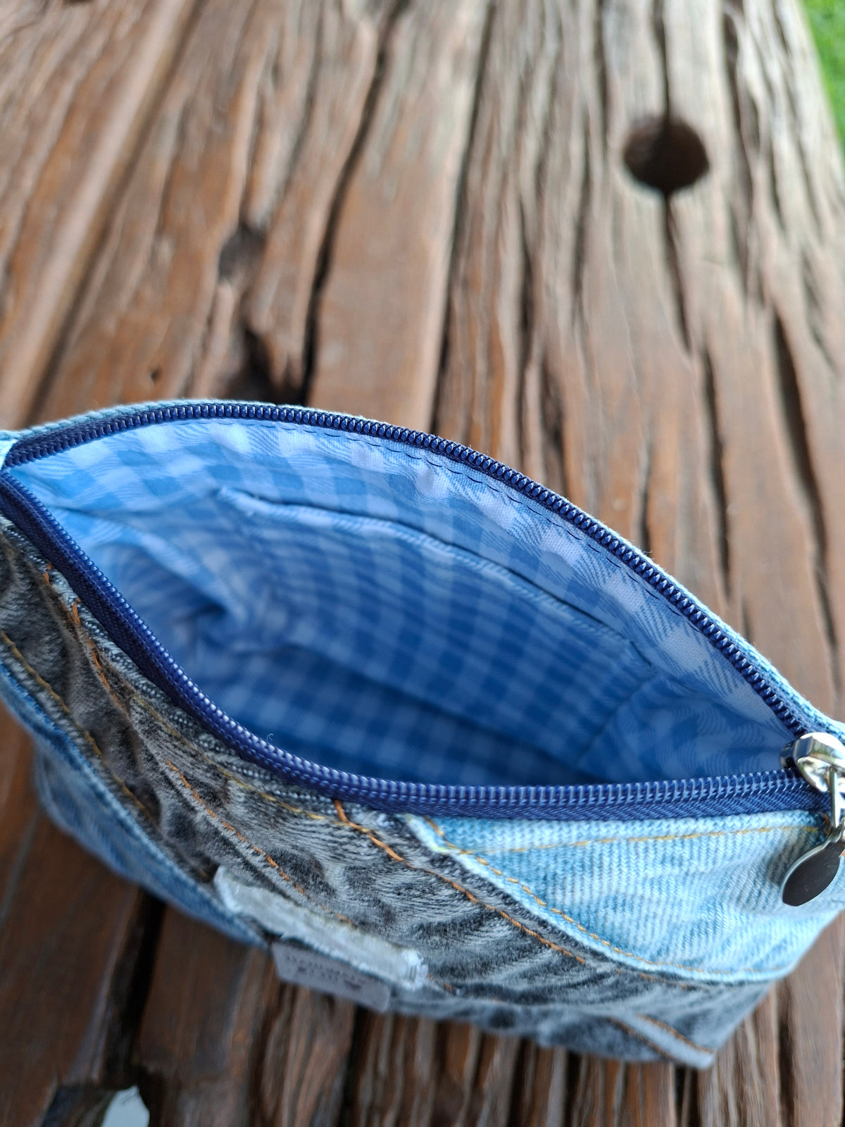 Faded Waistband Denim Make Up or Travel Pouch
