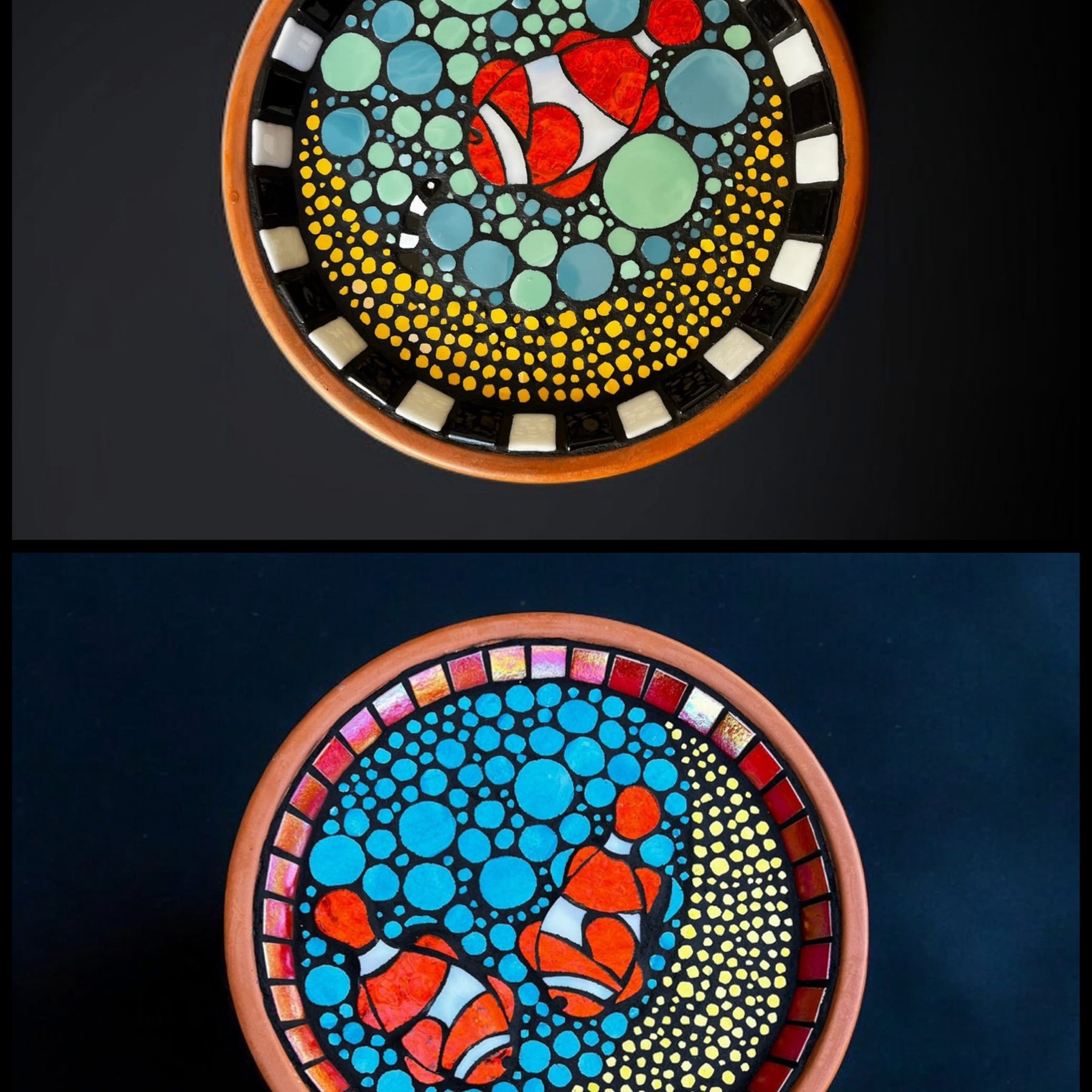 Mosaic Birdbaths. Clownfish.