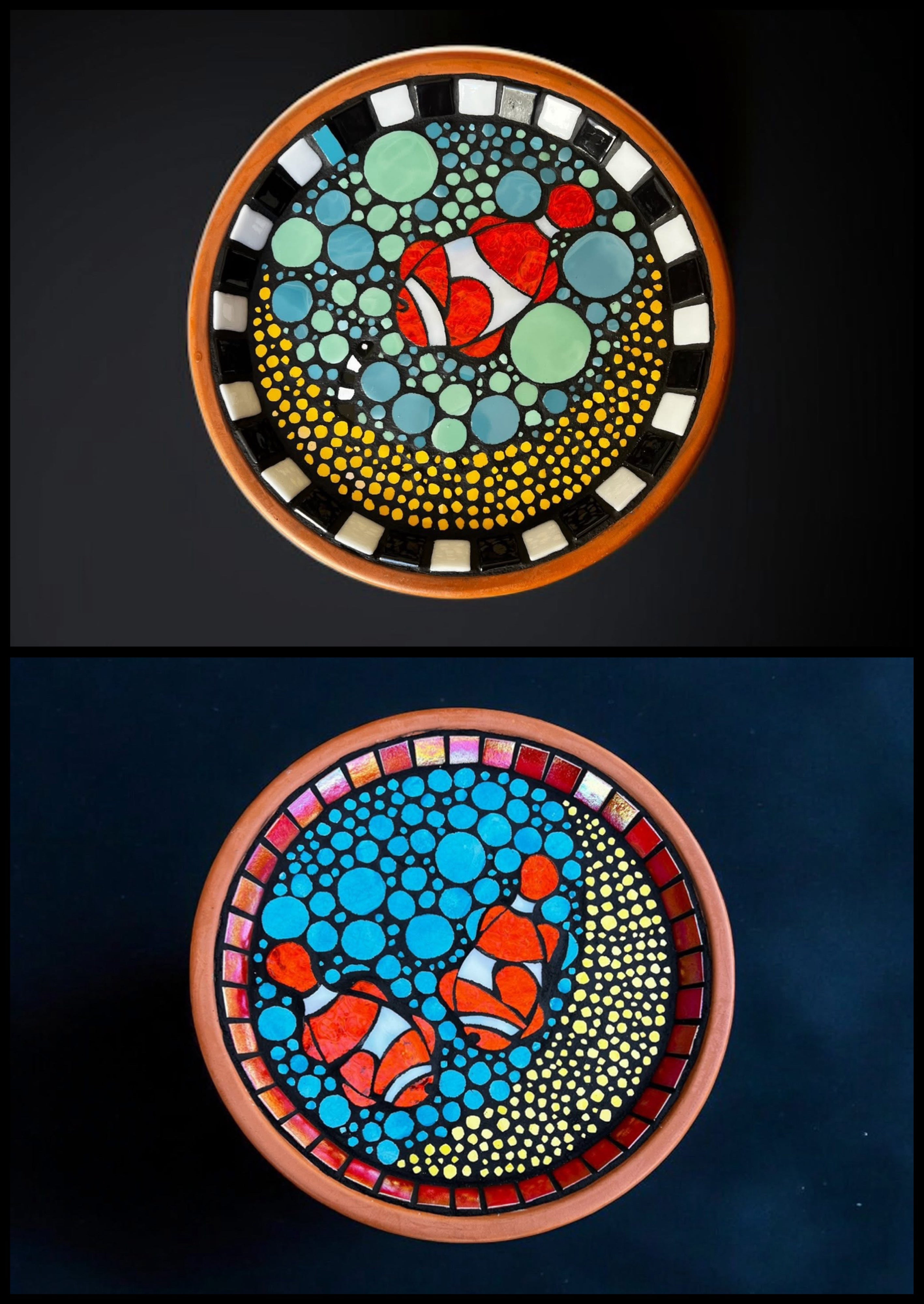 Mosaic Birdbaths. Clownfish.