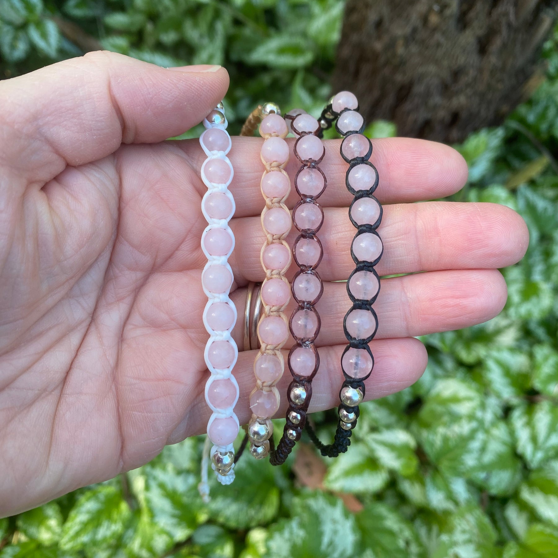 Rose Quartz Beaded Anklet: Macrame Adjustable Waterproof
