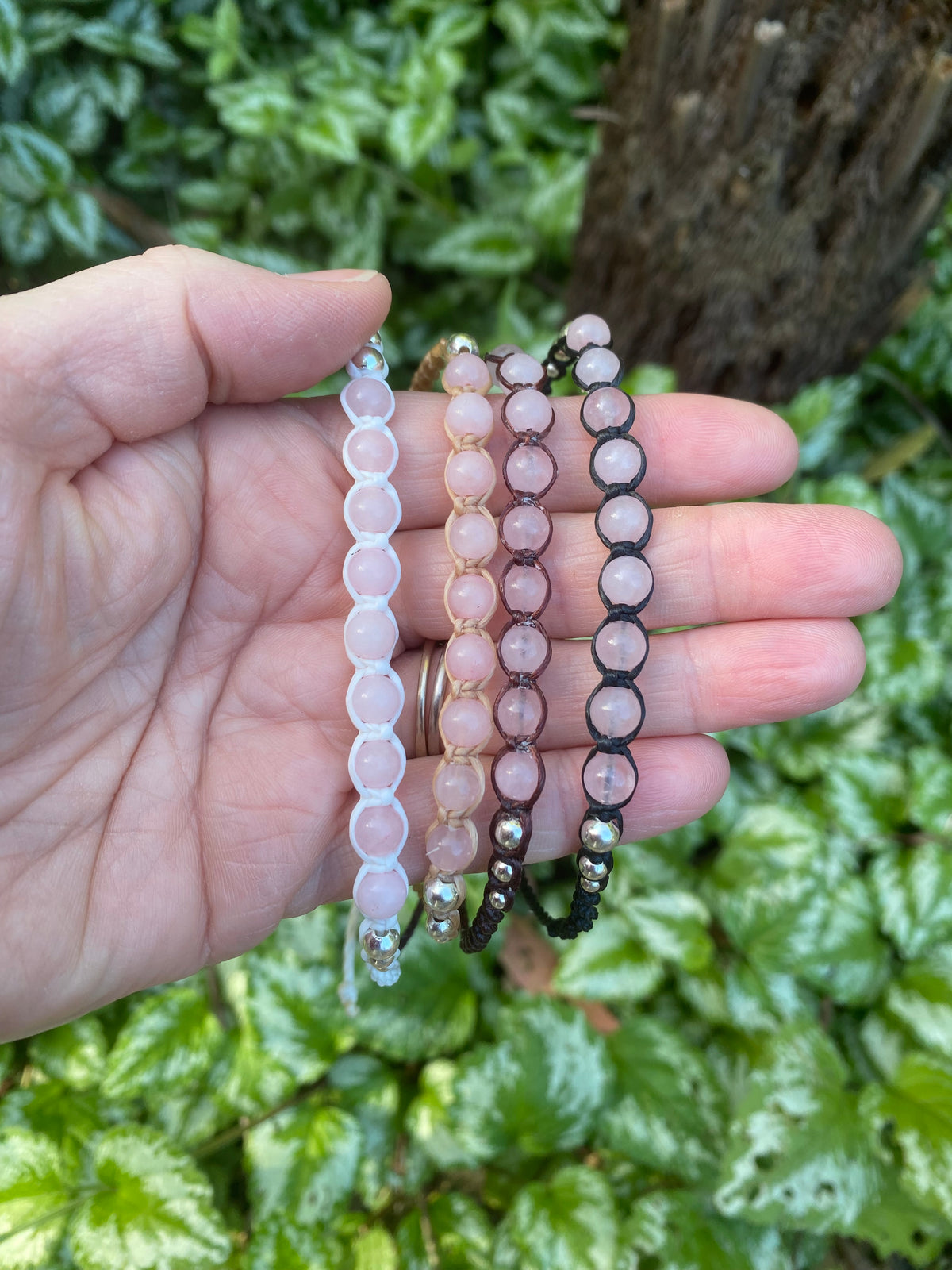 Rose Quartz Beaded Anklet: Macrame Adjustable Waterproof