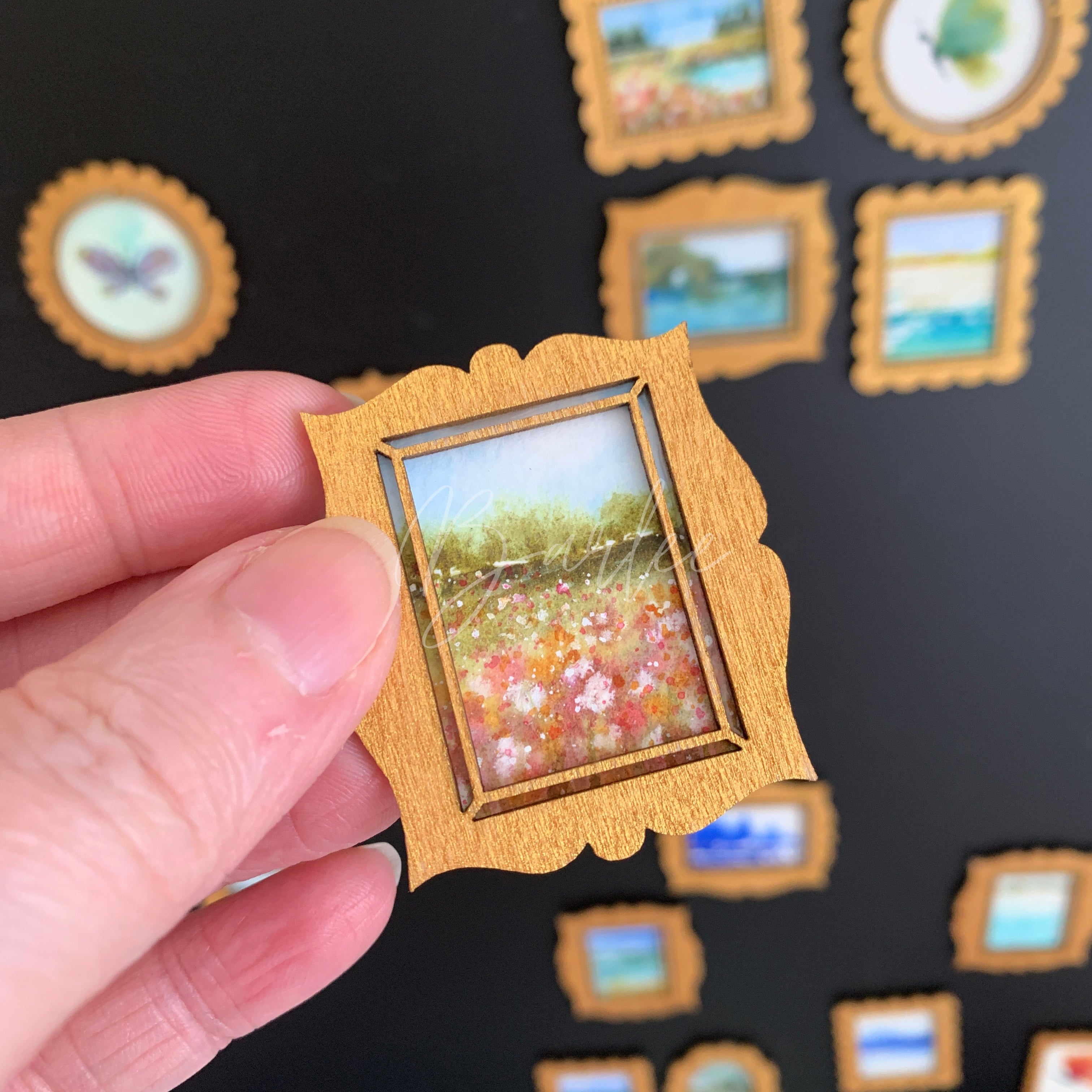 Hand Painted Fridge Magnet Set - 4 Framed Mini Paintings