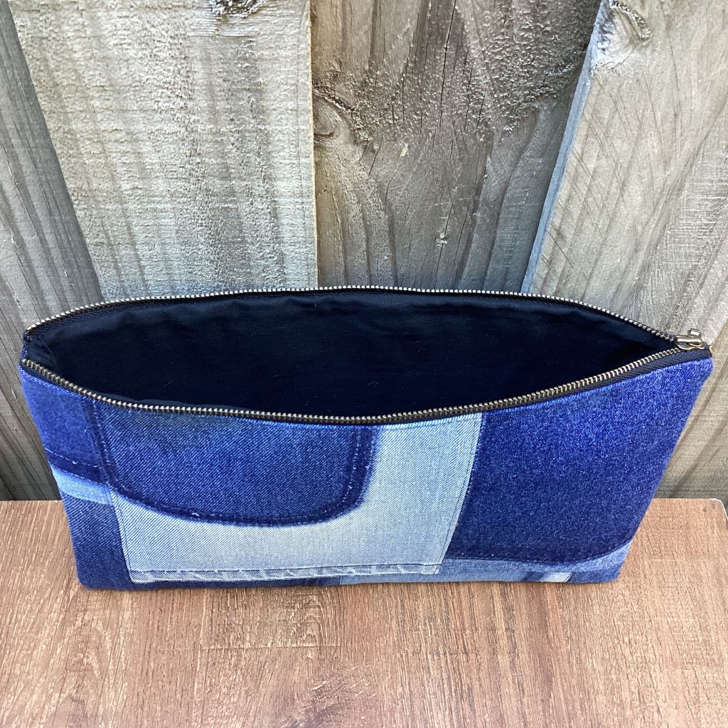 Upcycled Denim Pencil case – Scrappy Denim Blue
