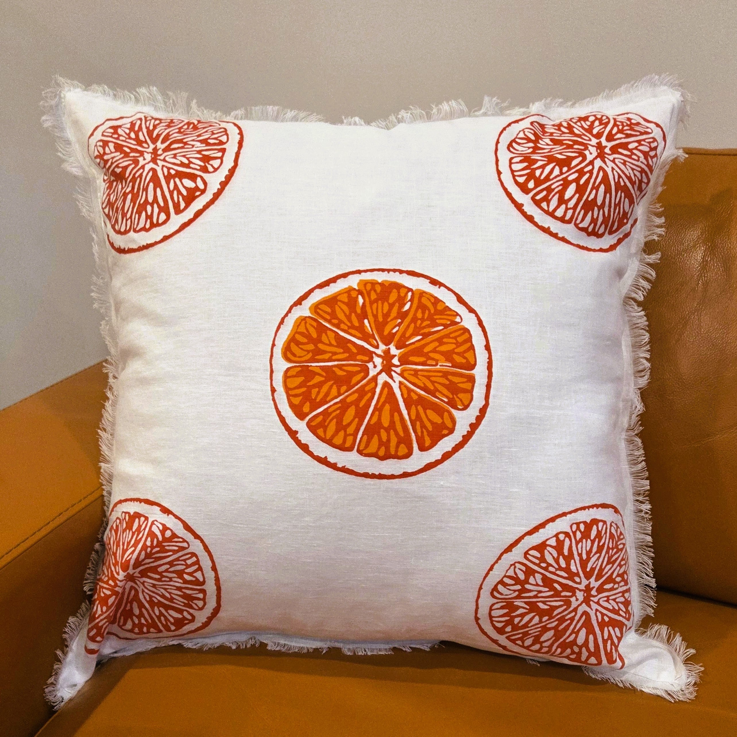 Hand Screen Printed - Oranges & Oranges French Linen cushion covers