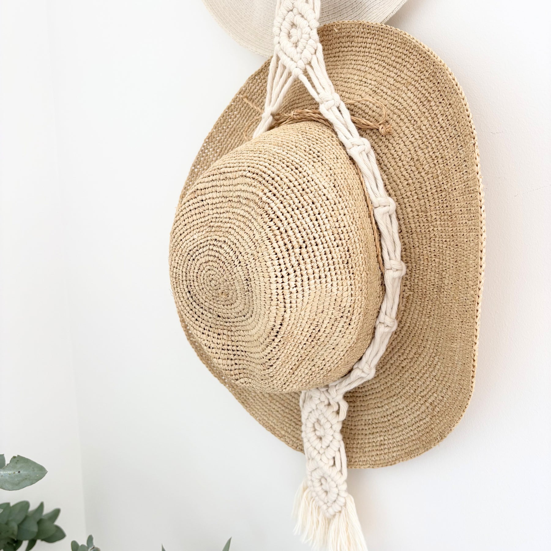 Macrame Hat Hanger - Double - Driftwood or Wood Ring Option