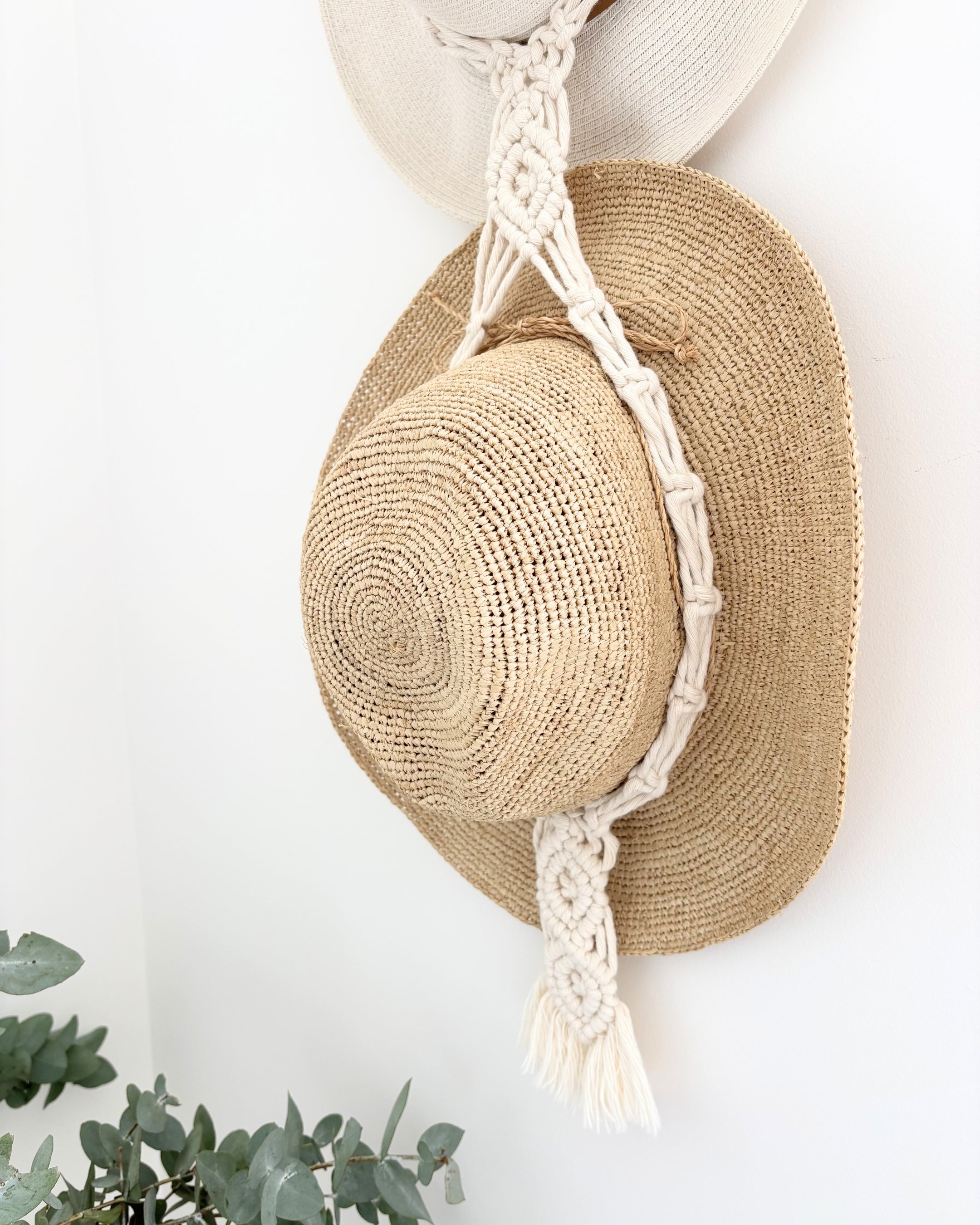 Macrame Hat Hanger - Double - Driftwood or Wood Ring Option