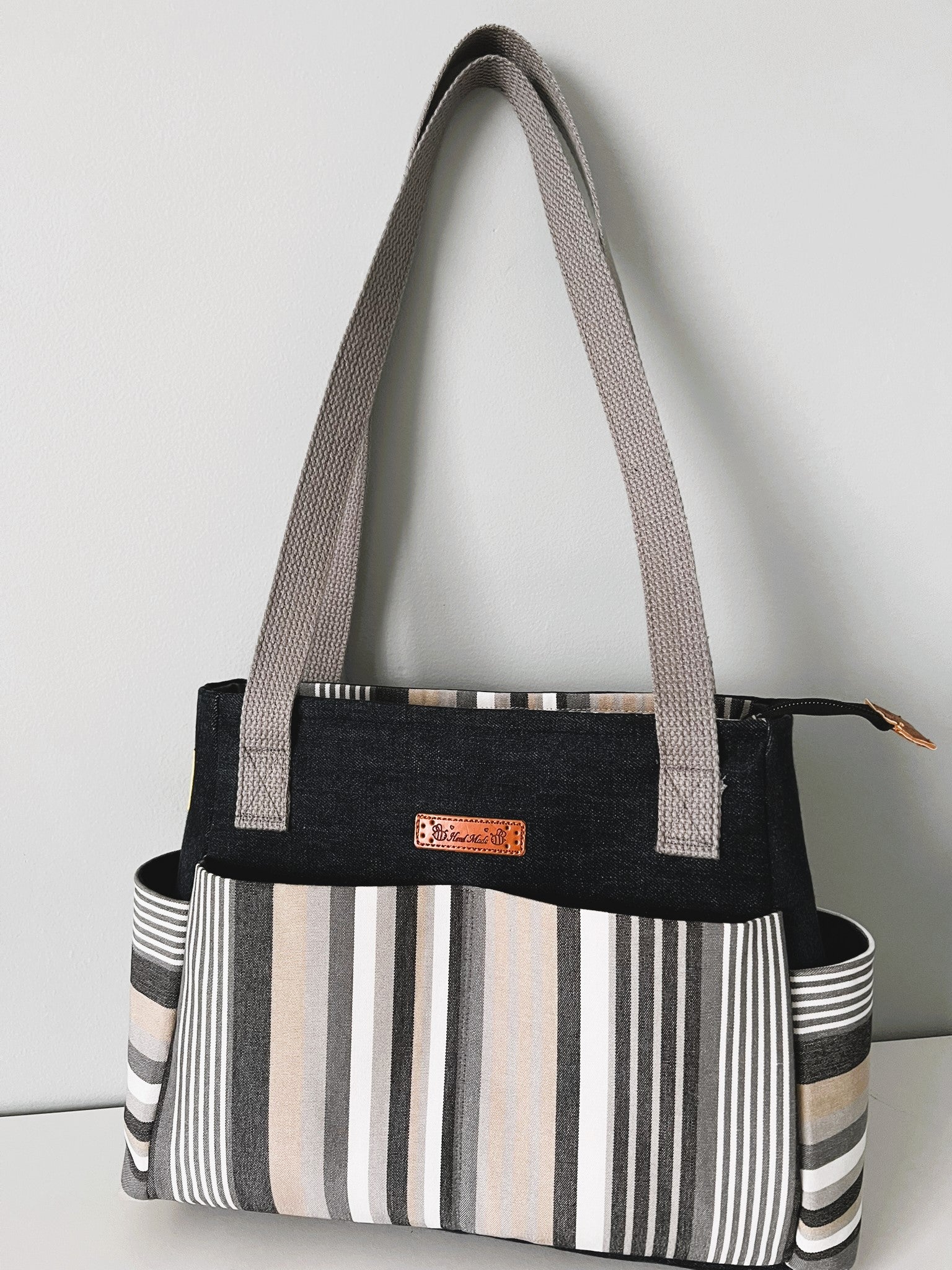 Upcycled Denim & Canvas Multi Pocket Tote
