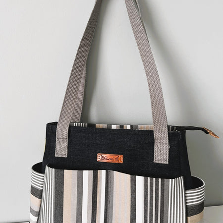 Upcycled Denim & Canvas Multi Pocket Tote