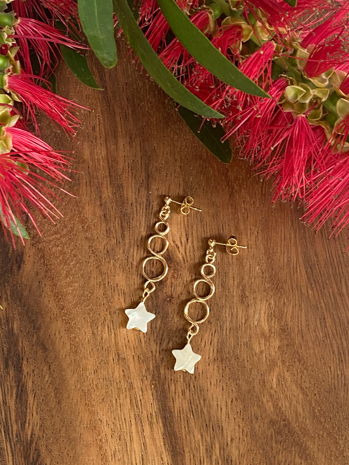 Gold Loop Star Christmas Earrings | Mother of Pearl | Festive Jewellery