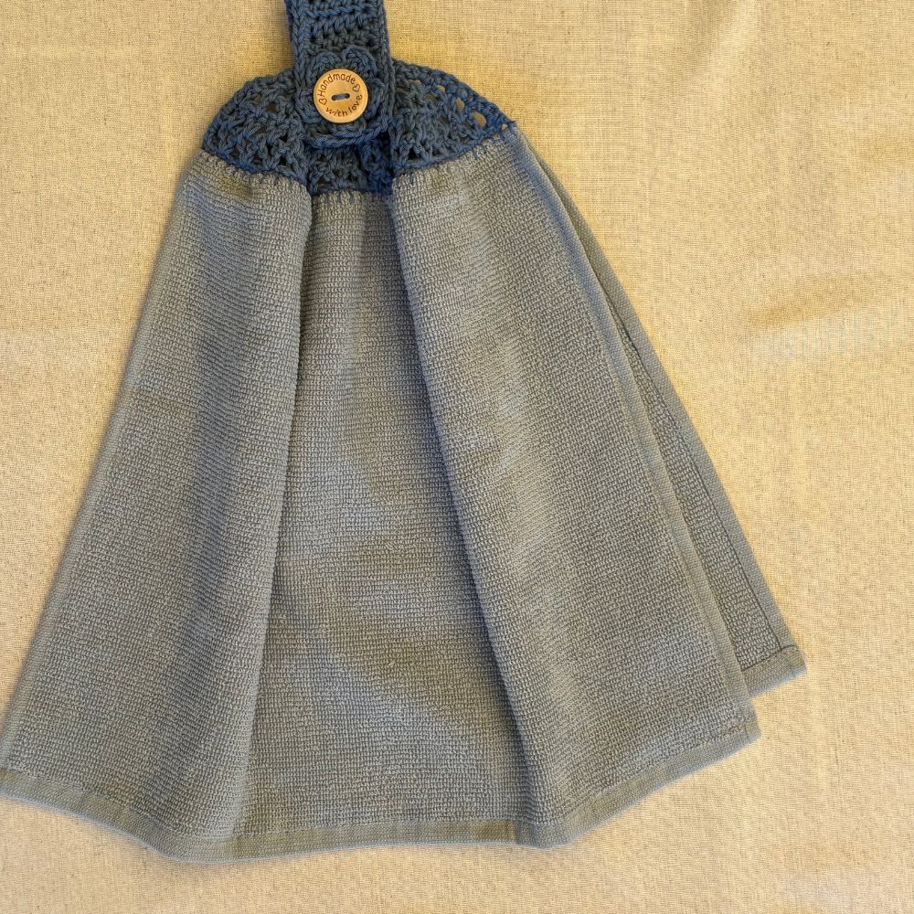 Crochet-Topped Cotton Hanging Towel - BLUE TONES