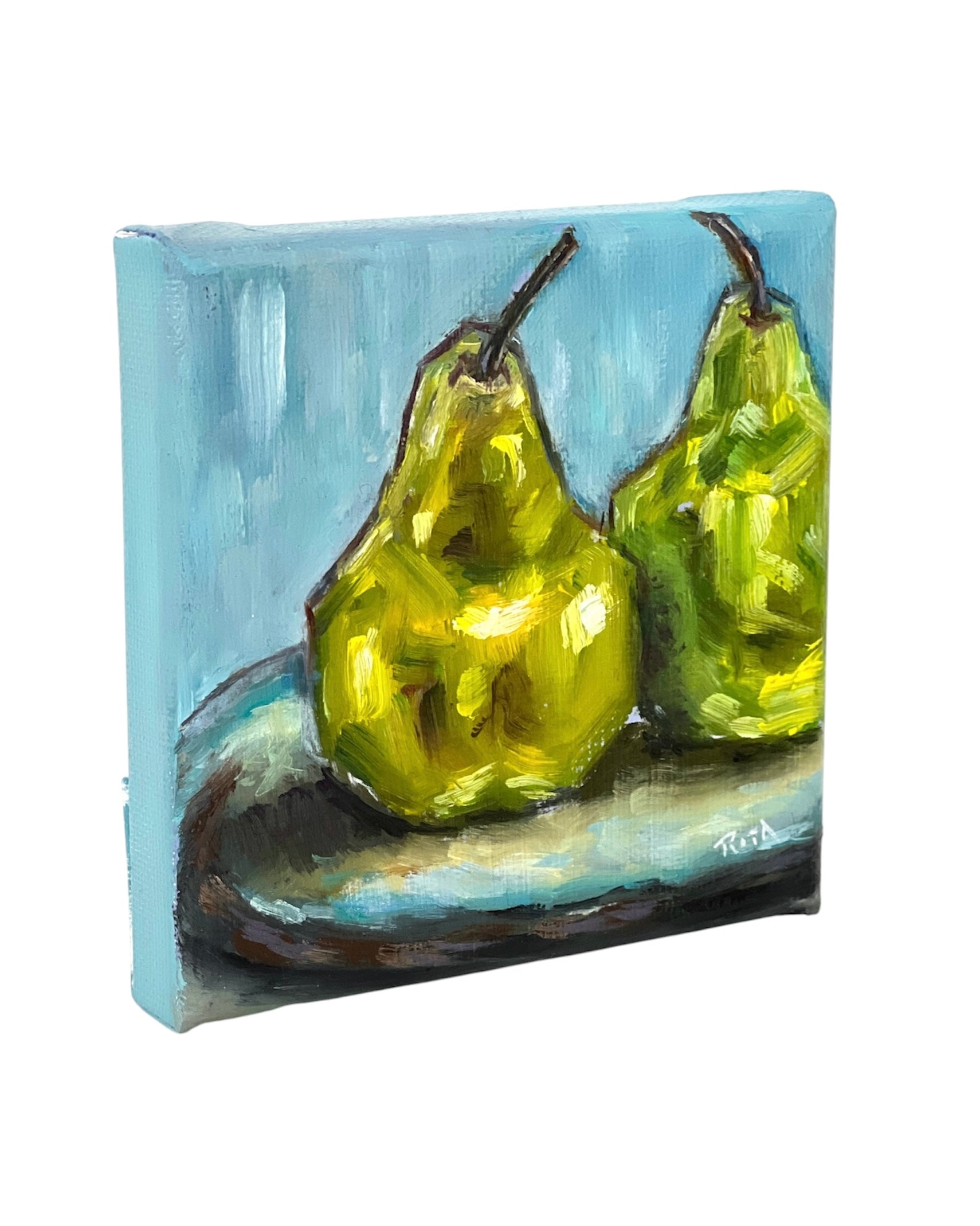 Mini Pear Oil Painting, Original Fruit Artwork, Small Still Life Painting