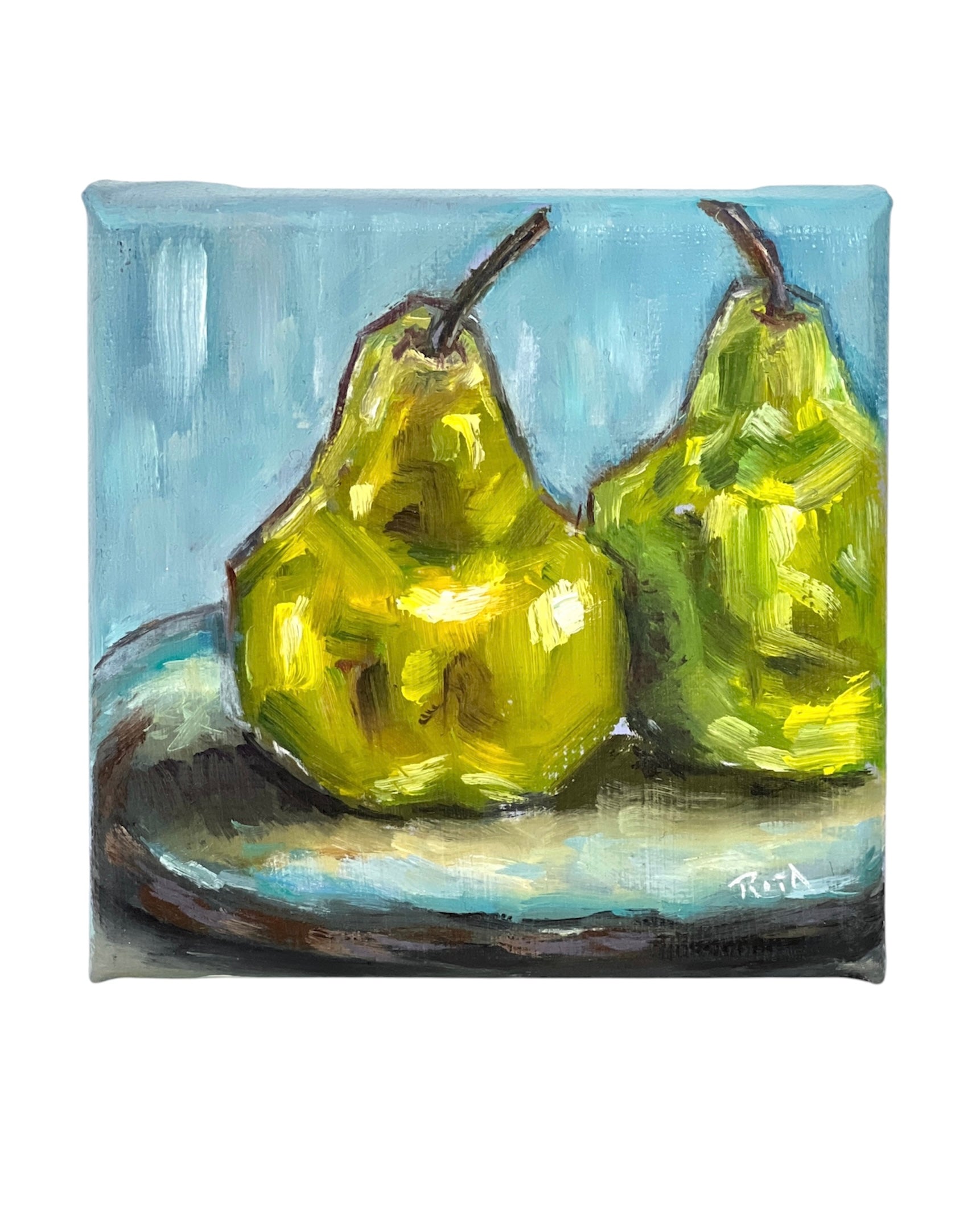 Mini Pear Oil Painting, Original Fruit Artwork, Small Still Life Painting