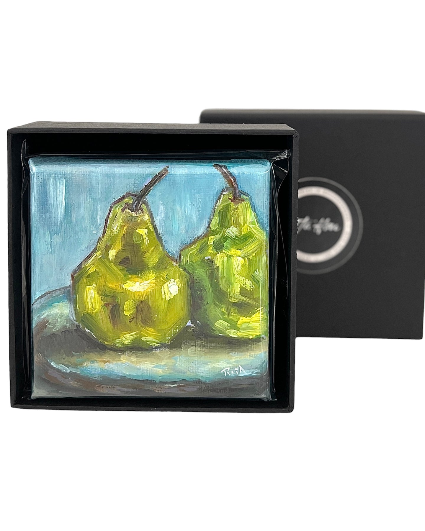 Mini Pear Oil Painting, Original Fruit Artwork, Small Still Life Painting