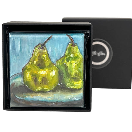 Mini Pear Oil Painting, Original Fruit Artwork, Small Still Life Painting