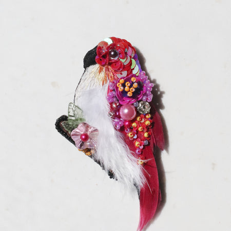 Crimson Feather Beaded Brooch