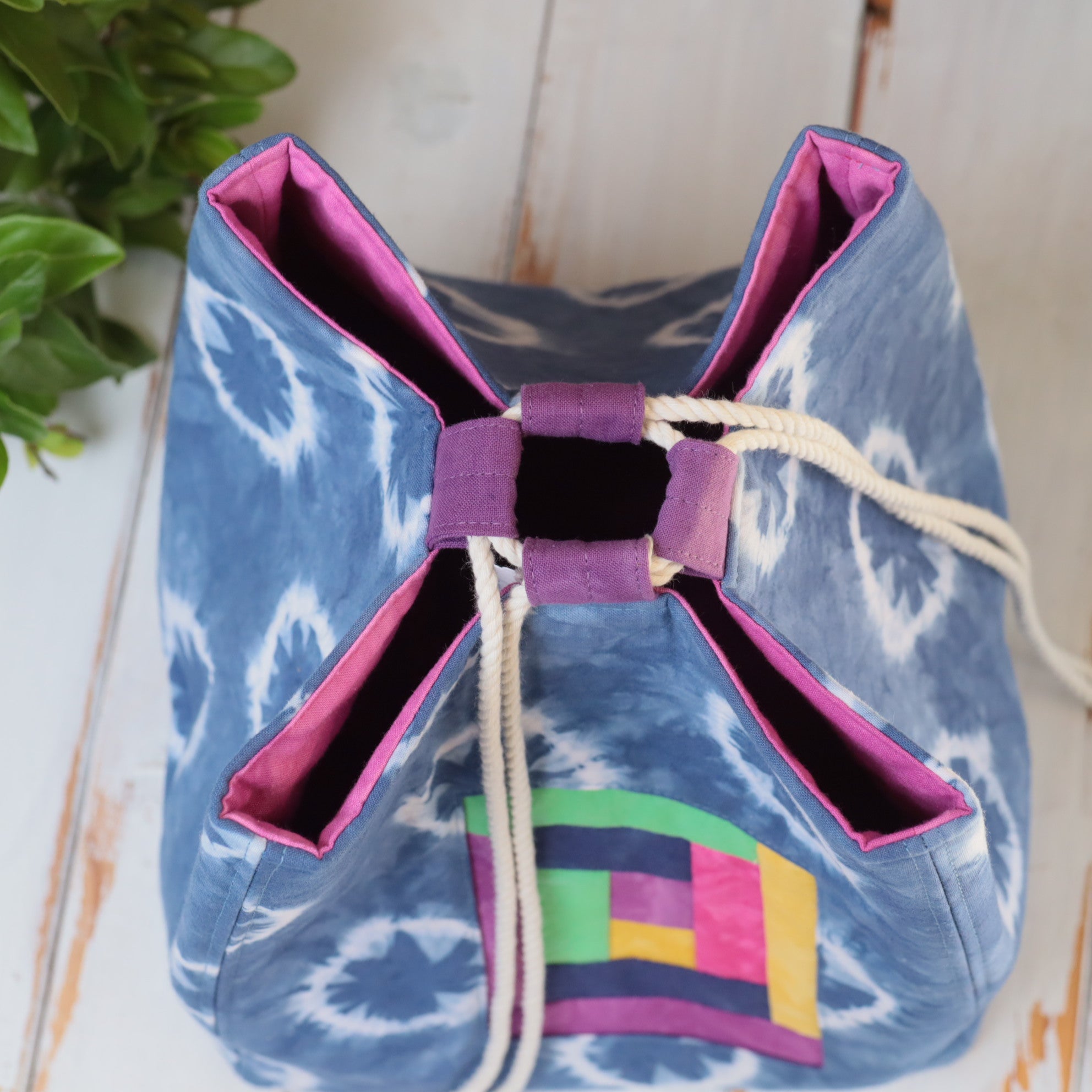 Large Tie Dyed Komebukuro Bag with patchwork window