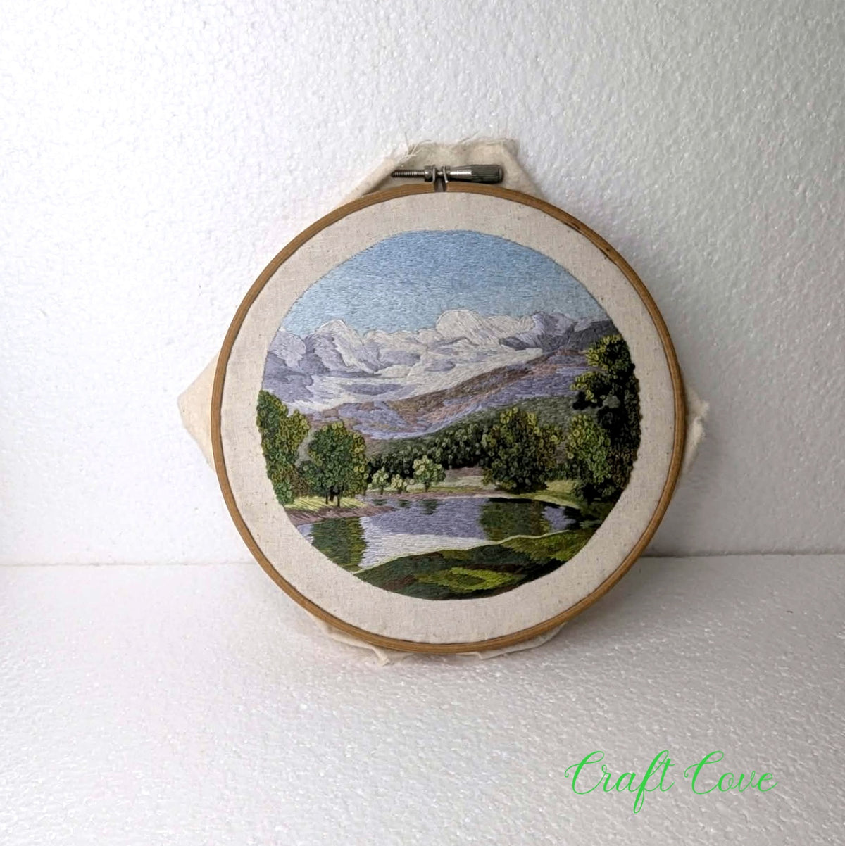Hand Embroidered Mountain Landscape – Intricate Thread Painting