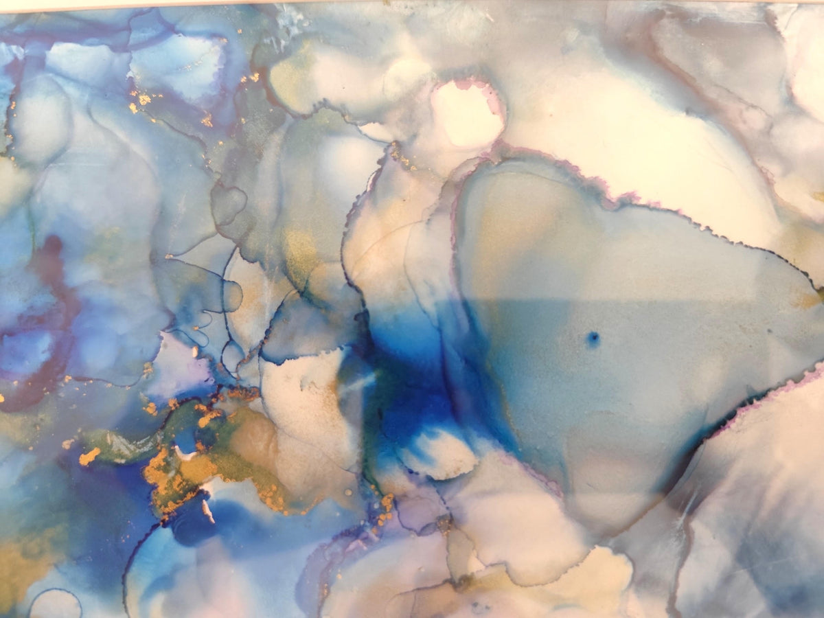 Blue Alcohol Ink Painting – Framed Wall Art