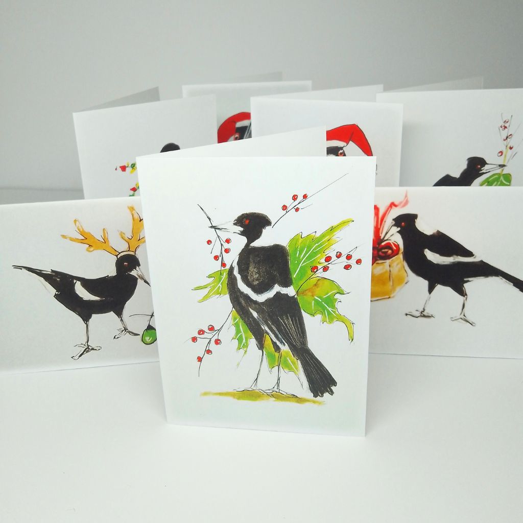 Quirky Magpie Christmas Cards - 7 designs